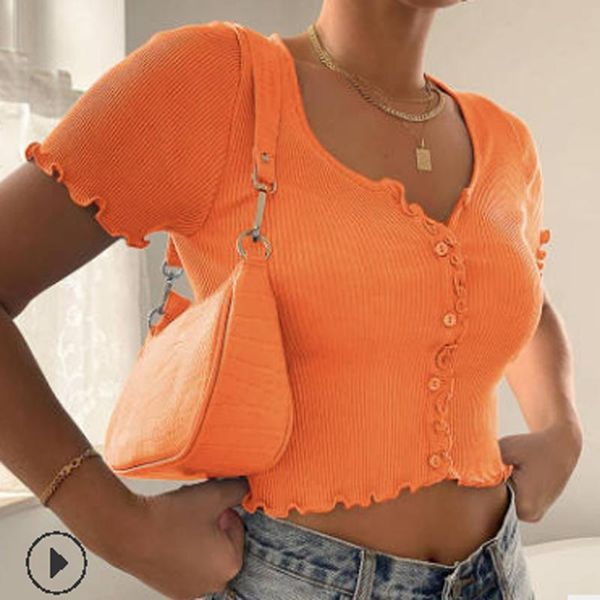 

women's t-shirt spring casual knitted short sweater women solid sleeve button ladies crop streetwear slim female, White
