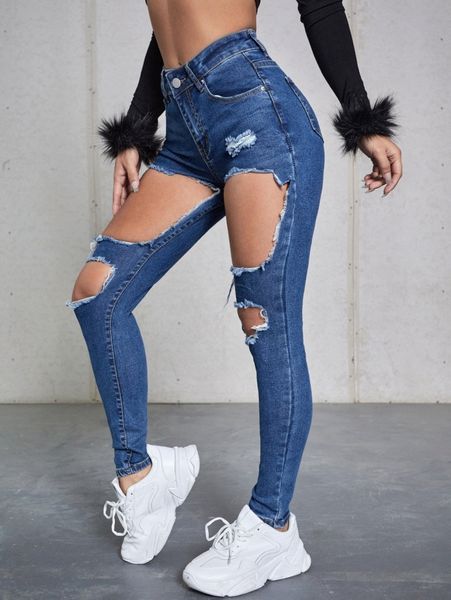 

high waist ripped skinny jeans v9on#, Blue