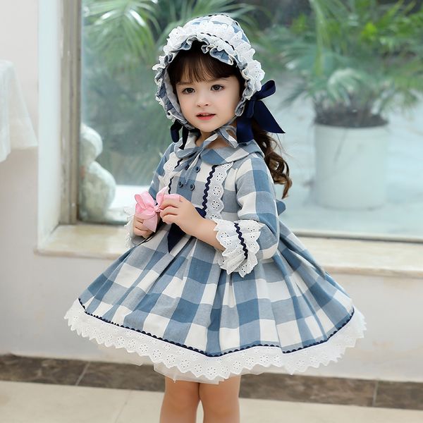 Crianças Espanhol Turquia Vestido Menina Lolita Princesa Bola Vestido de Bola Longa Bebê Estilo Estilo Vestidos Infantil Vintage xadrez Robe 210303