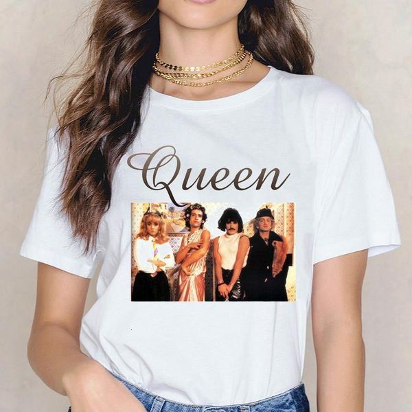 

queen band t shirt women printing freddie mercury t-shirt summer korean clothes hipster streetwear the queen band tshirt, White