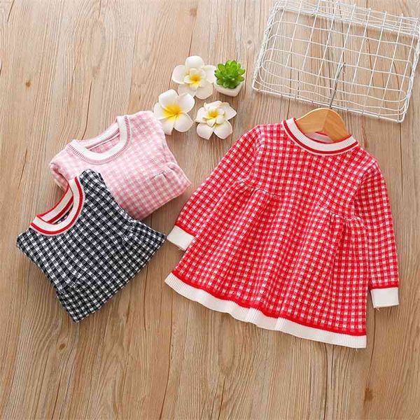 Kinder Mädchen Pullover Herbst Winter Mode Plaid Kleinkind Baby Mädchen Pullover Kleid Kinder Kleidung 210713