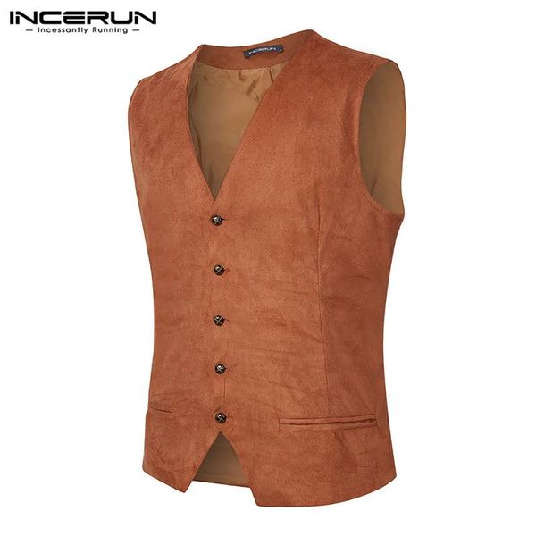 

men's vests incerun fashion men suit sleeveless casual solid button gentleman 2021 business formal elegant mens waistcoats s-3xl, Black;white
