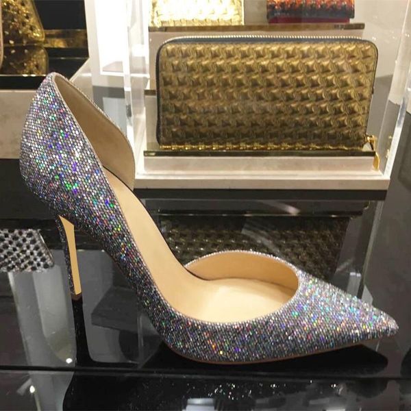 

dress shoes silver shiny cloth ladies thin heels pumps bling women party shallow fashion spring summer bm017 chensir9, Black