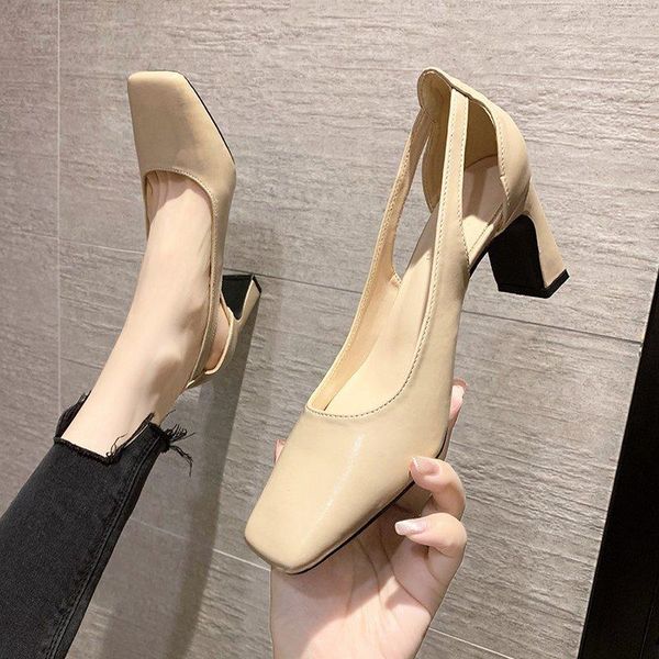 

sandals fashion single shoes square toe thick heel shallow mouth korean hollow high heels women work, Black
