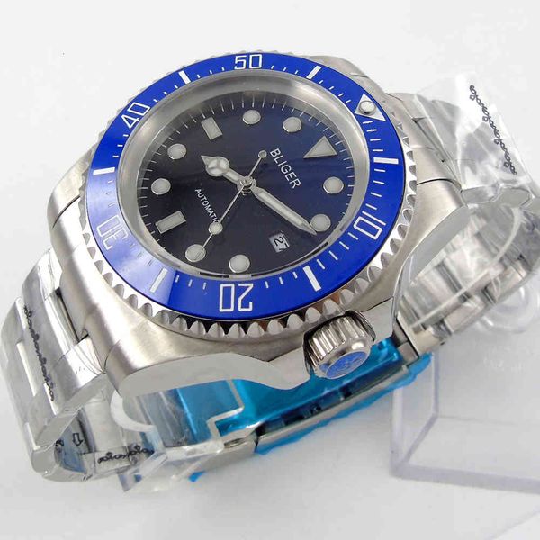 

blister 44mm blue sterile dial ceramic automatic men's watch, Slivery;brown