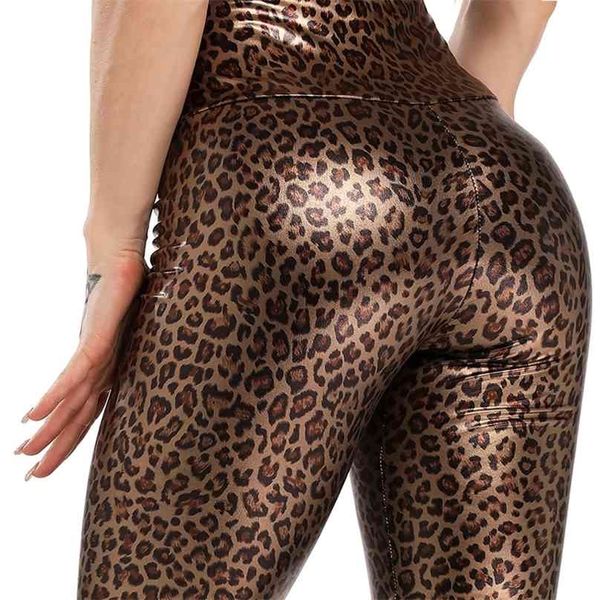 Sexy PU Calças De Couro Mulheres Elásticas Cintura Elástica Push Up Black Feminino Leggings Jegging Casual Skinny Lápis Leopardo 210925
