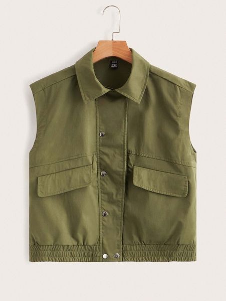 

flap detail button front vest jacket 72jg#, Black;brown
