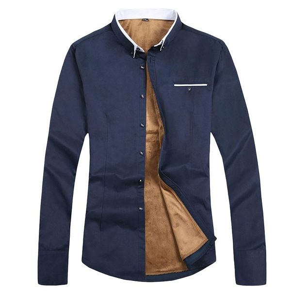 

men's casual shirts winter thick warm fleece shirt men 2021 korean fashion business office long sleeve slim fit thermal dress, White;black