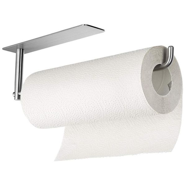 

toilet paper holders 2021 fashion self-adhesive tissue roll holder portable towel rack for kitchen bathroom silver