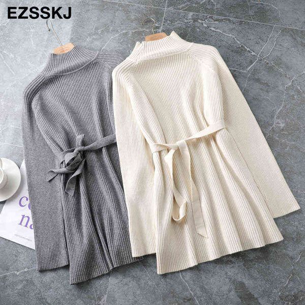 

thick warm chic oversize sweater pullover women winter autumn female 2021 sweater loose long sleeve casual sweater with sash y1110, White;black