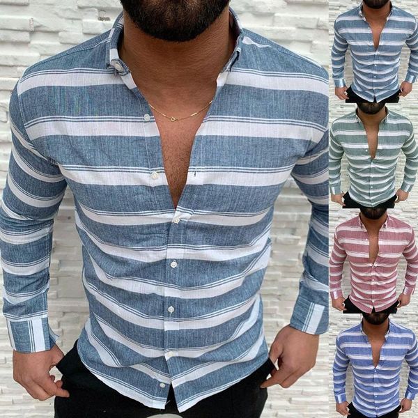 

men's casual shirts autumn and winter cardigan striped button lapel fashion long-sleeved, White;black