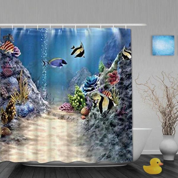 

shower curtain tropical undersea with colorful fishes swimming in the ocean coral reefs art image polyester fabric waterproof