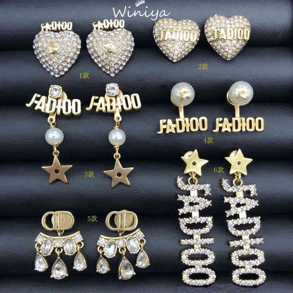 

design jewelry dijia's new letter band diamond pearl earrings, Golden