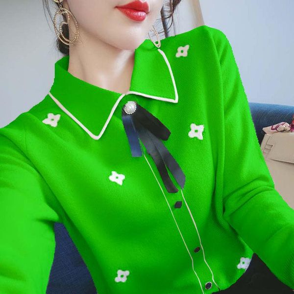 

baby collar sweater women's bottoming shirt academic style jacquard bow autumn and winter new large size knitwear pullover top, White;black