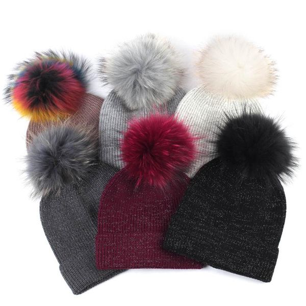 

beanie/skull caps female skullies beanies with real fur pompom fashion winter cashmere knitted warm windproof beanie outdoor casual bonnet, Blue;gray