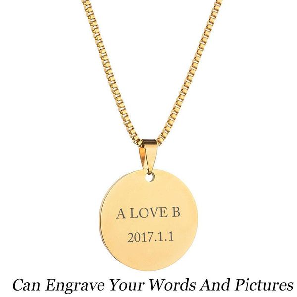 

chains stainless steel custom po round pendant engrave pictures name numbers 3 colors necklaces for women children birthday gifts, Silver