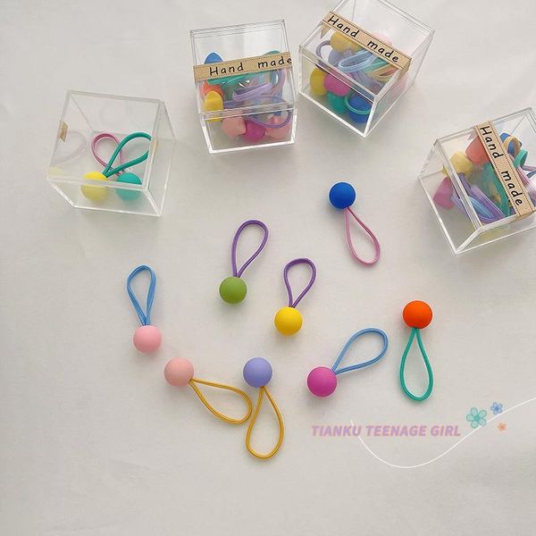 

hair accessories 10pcs/box pack kawaii girls ties cute kids clip ball heart lovely scrunchies elastic band ponytail holder, Slivery;white