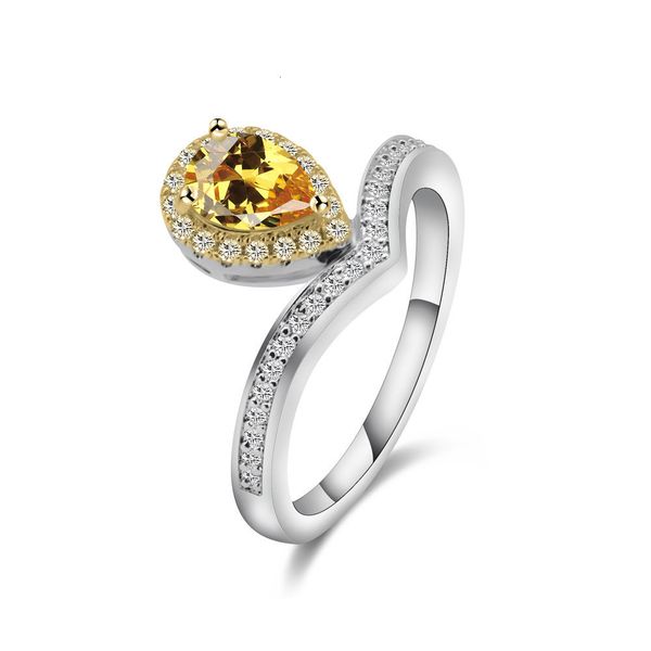 

hbp fashion v-shaped women's water drop shaped zircon ring hand jewelry, Silver