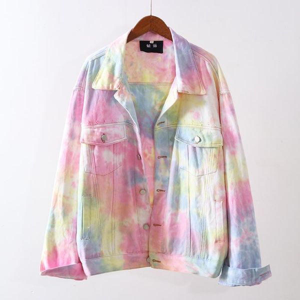 

european jeans jackets woman 2021 autumn new design loose bf gradient color tie-dye hole short jeans coat women's fashion jacket, Black;brown