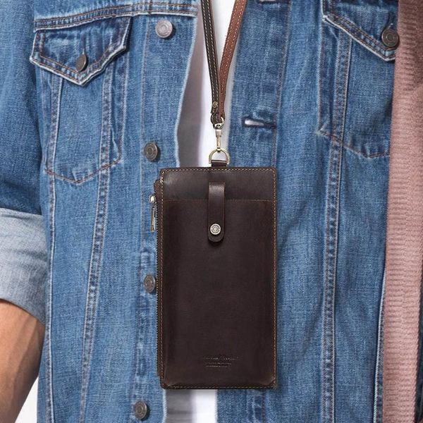 

leather cell phone bag hanging neck wallet coin purse pouch pocket 20ca, Red;black