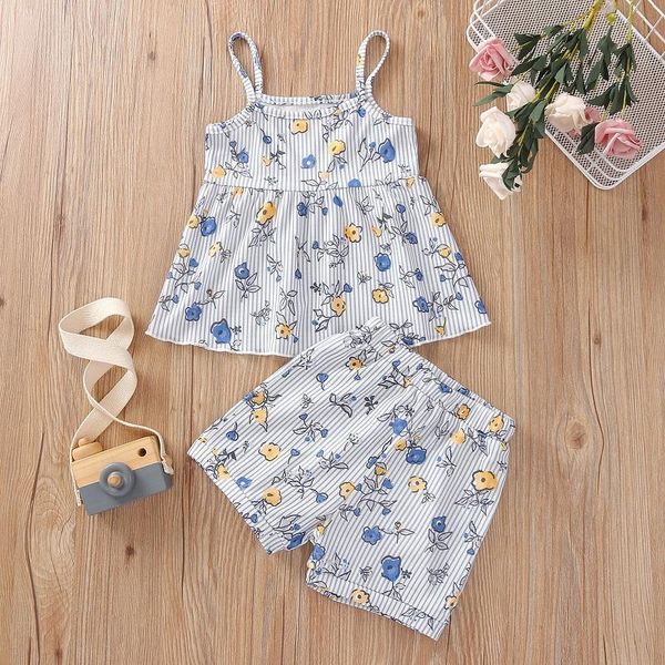 

2021 summer kids baby girl sleeveless floral tank shorts pant bottom 2pcs outfits children girls clothes set, White