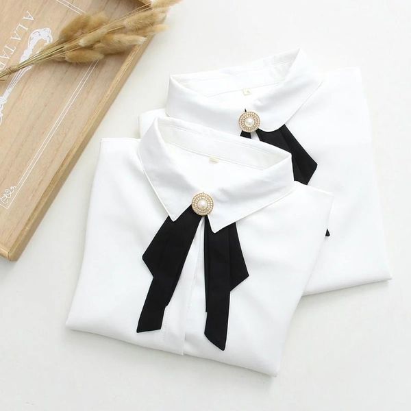 

women's blouses & shirts chic solid long sleeve chiffon blouse ol bow tie korean preppy shirt women white sweet boyfriends chemisier