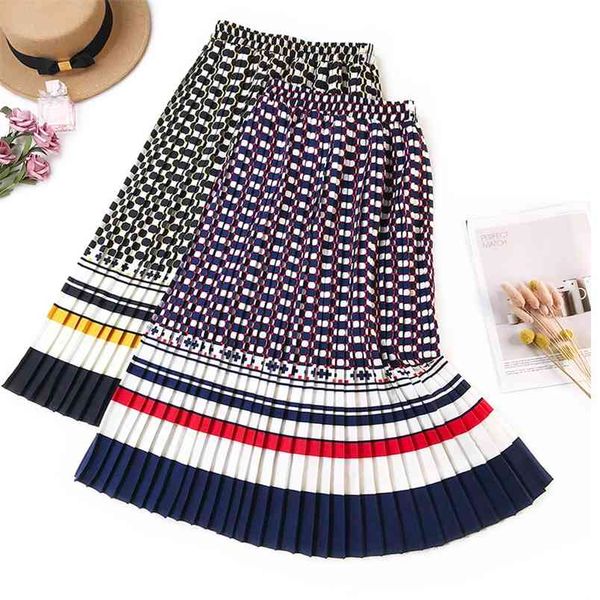 

autumn arrival western style vintage pleated skirt faldas largas elegantes printed ladies skirts 210527, Black