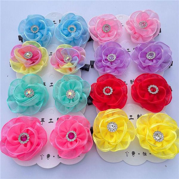 

hair accessories lovely handmade girls flower clips hairpin children headwear barrettes 075, Slivery;white