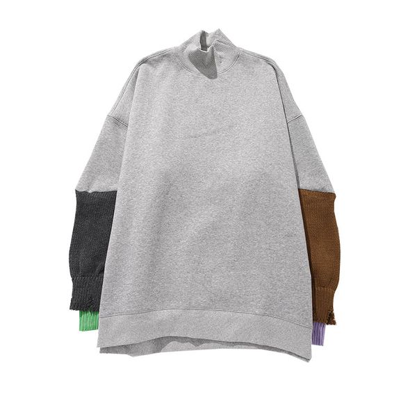 

Korean Knitted Patchwork Sweaatshirt For Women Turtleneck Long Sleeve Casual Loose Sweatshirts Female 2021 Fahsion, Black