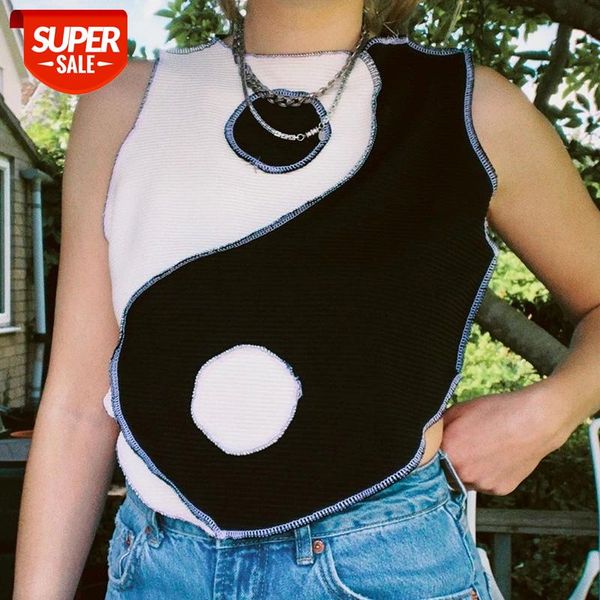 

o-neck sleeveless patchwork crop women 2021 fashion cute casual knit shirt autumn female tank basic stretchy #jn8d, White