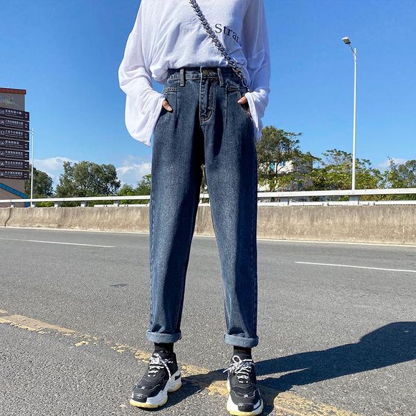 

women's jeans dark blue women high waisted mom rugged cotton denim pants ladies trousers boyfriend casual