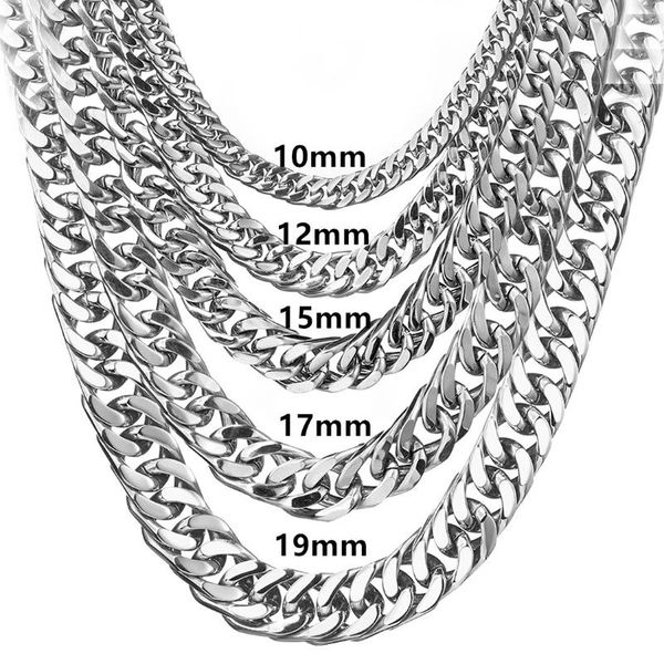 

punk style curb cuban link chain for men polished 316l stainless steel necklace jewelry 6/8/10/12/15/17mm, Silver