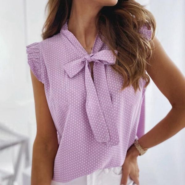

women's blouses & shirts women short sleeves shirt female ruffle pullover vintage bow up polka dot summer lace office ladies, White
