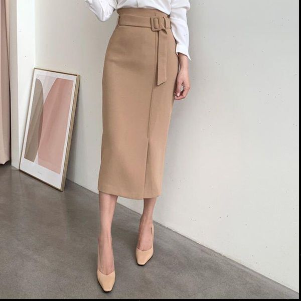 

women 2020 autumn winter new fashion skirts with belt female slim package hip skirts high waist midi skirts m280, Black