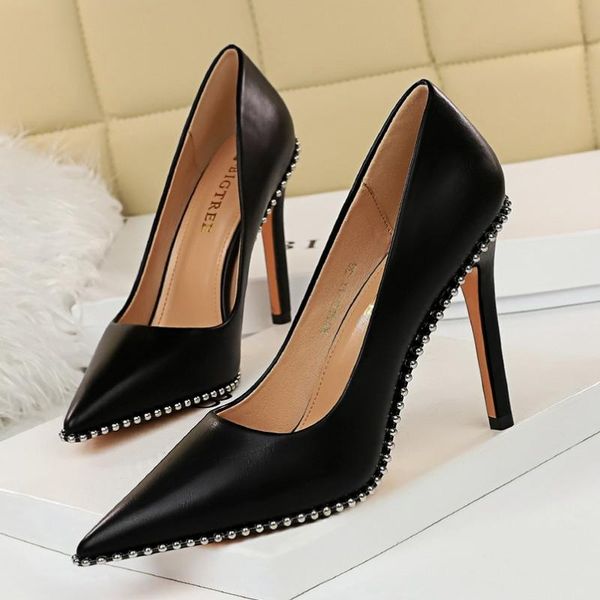 

dress shoes black khaki pumps fashion rivets pointed toe office work women 7.5cm .5cm thin heels stilettos large size 34-43