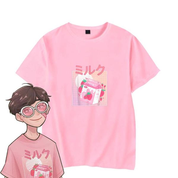 

women's t-shirt georgenotfound strawberry milk t shirt graphic print harajuku boys/girls casual tshirt summer streetwear tee oversized, White
