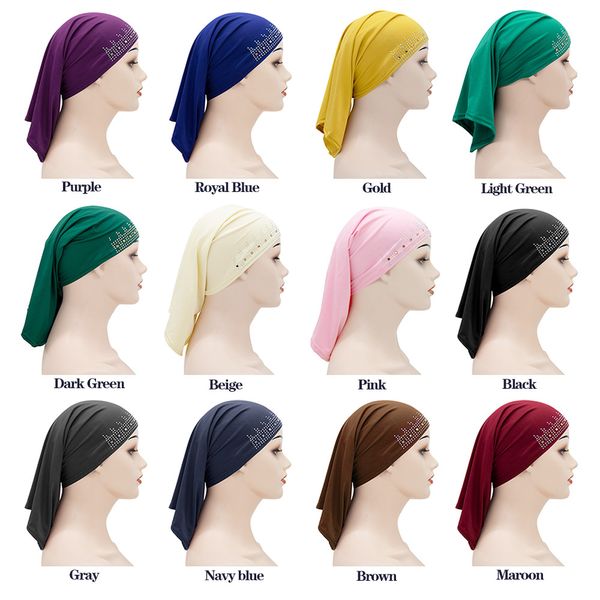 Muslimische Frauen unterstreichen Langer innerer Hijabhüten Islamische Kopfschrift Islamic Headwrap Solid Color Weiche Stretch Motorhaube Kopftuchsröhrchen Cap Arabisch