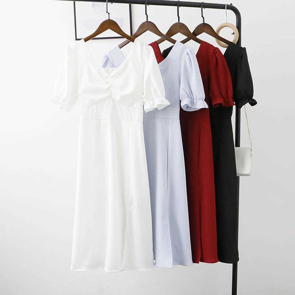 

[bizheng] 2021 summer korean women's v-neck side split drop drs 5435, Black;gray