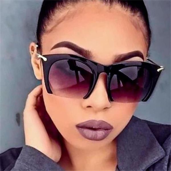 

plastic half frame sunglasses womens designer fashion square big shades celebrity black gradient sun glasses metal temple, White;black