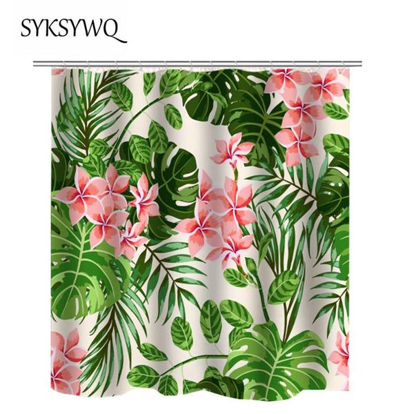 

shower curtains bathroom accessories pink flower 3d curtain flowers tropical green leaves banheiro badezimmer vorhang