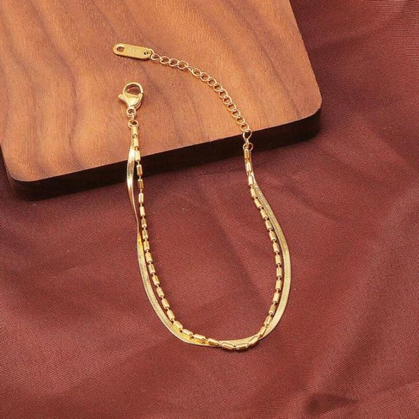 

link, chain 316l stainless steel simple double snake bone beads bracelets for women fashion trend fine exquisite jewelry gift sab582, Black