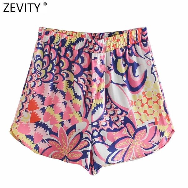 

women's shorts zevity women vintage contrast color patchwork print summer skirts femme chic elastic waist pantalone cortos p1143, White;black