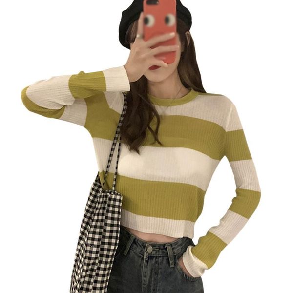 

women's sweaters women fashion loose striped pullover long-sleeved round neck knitted jumpers pull femme., White;black