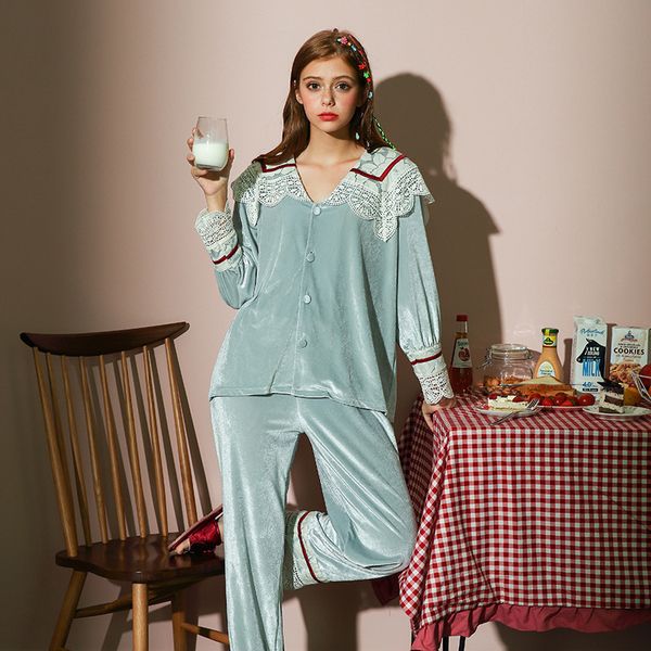 

winter round neck for full length pyjamas warm sleepwear comfortable women pajamas, Black;red