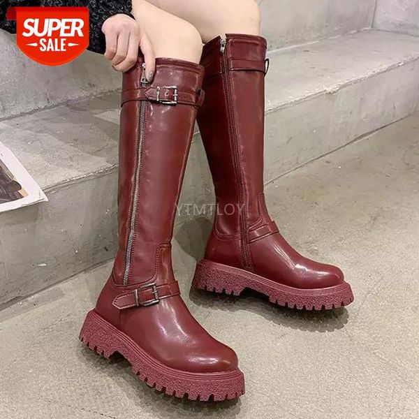 

new fashion ladies round toe square heel boots women buckle style knight autumn winter footwear shoes knee-high botas mujer #ul63, Black