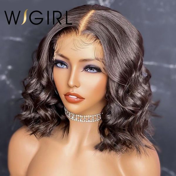 

lace wigs wigirl body wave short bob wig 13x4 front human hair pre plucked remy brazilian 4x4 5x5 frontal for black women, Black;brown