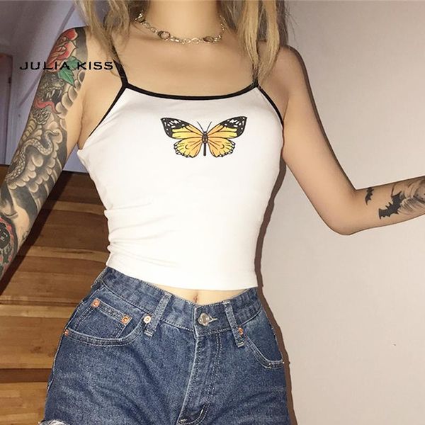 

women's tanks & camis women butterfly print retro cami top, White