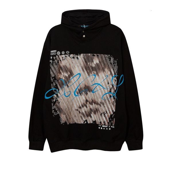 

ins high street print large hoodie fall winter couple oversized hip hop hoodie, Black