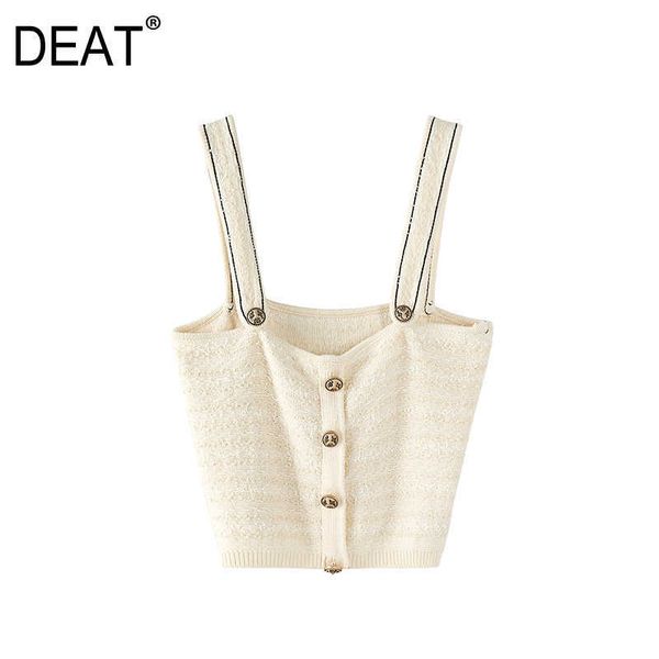 

[deat] spring summer fashion splicing single-breasted knitting sling temperament women tank 13c677 210527, White
