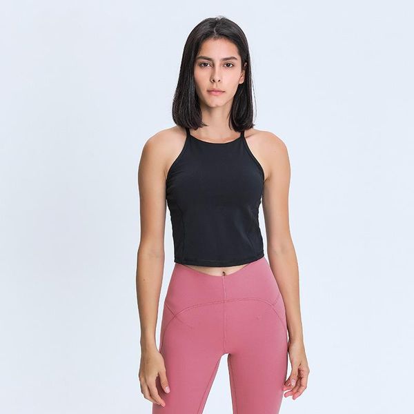 

yoga outfit women sleeveless crop tank with shelf buit in bra longline sports naked feel racerback
